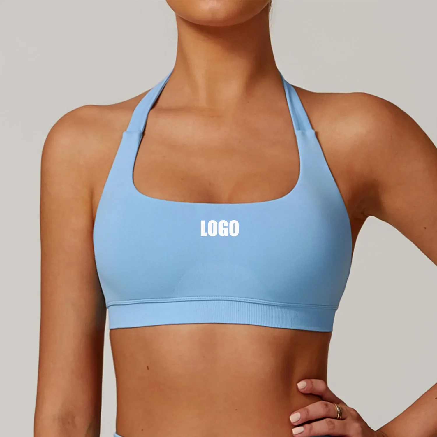 Custom LOGO women's beauty back nude yoga underwear quick drying sports elastic neck vest fitness running sports bra