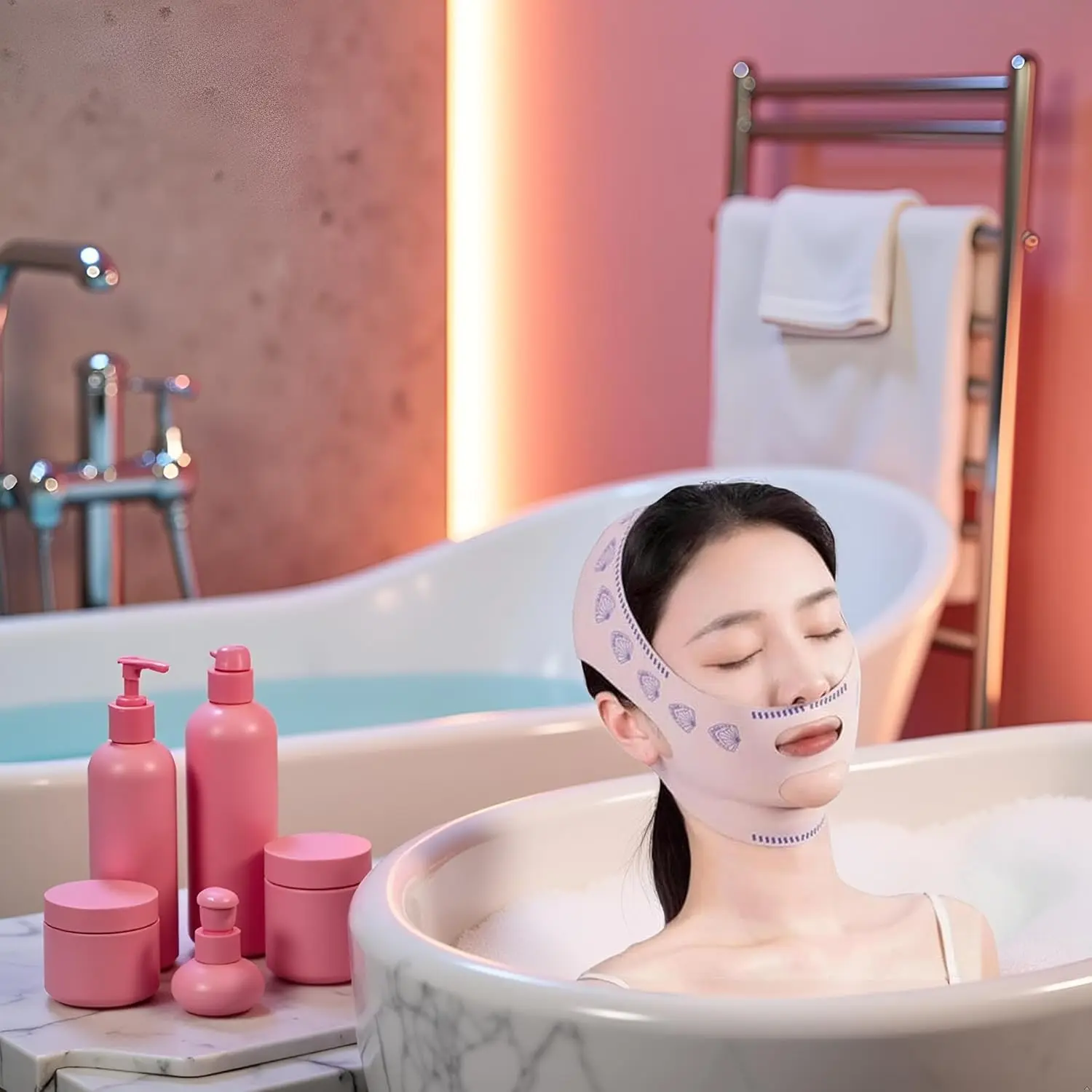 ผ้าพันหน้าเรียว V-Shape ยกกระชับใบหน้า ลดริ้วรอย สายรัดหน้ากากนอน ช่วยให้หน้าเรียวสวย อุปกรณ์เสริมความงาม