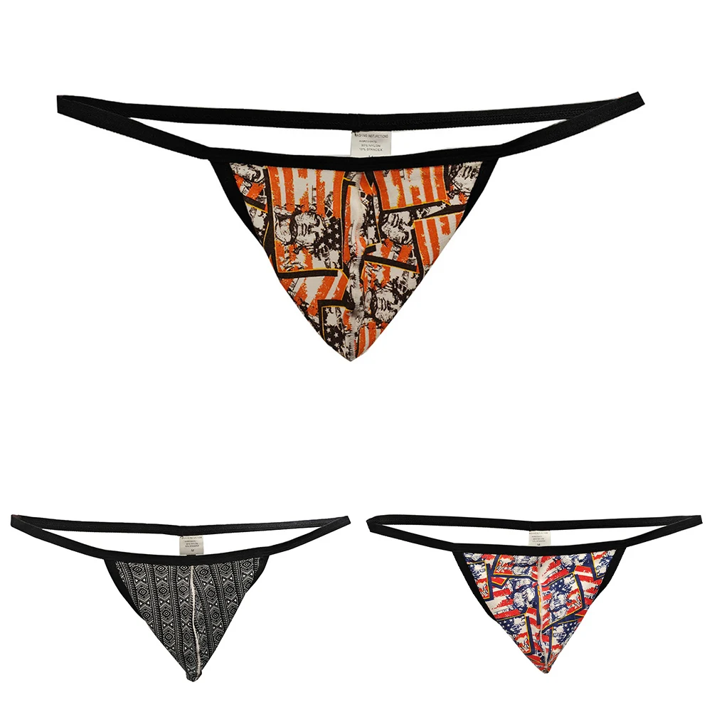 

Mens Lingerie Sexy T-Back Printed Thongs G-String Low-Rise Cotton Exposed Underwear Quick Dry Panties Underpants Male Knickers