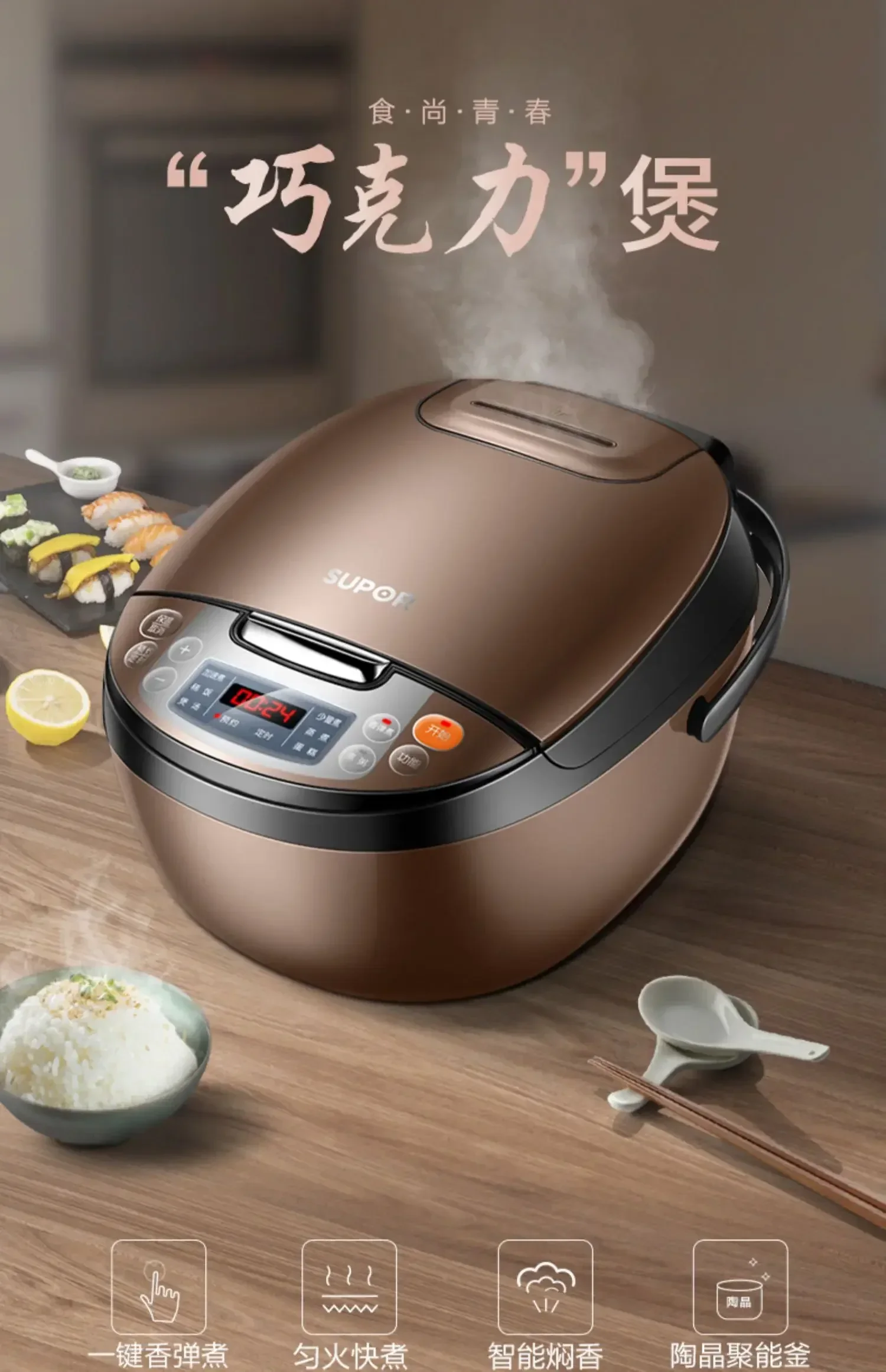 Fogão a lenha multifuncional elétrico, fogão a arroz, 4L capacidade, cozimento rápido, 220V