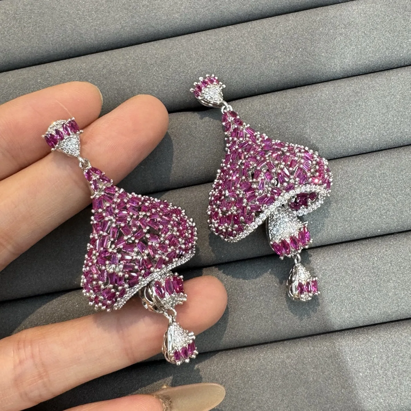 cubic zirconia earrings for women unique luxury jewelry fushia yellow silver gold color dangling earrings gala event party gift