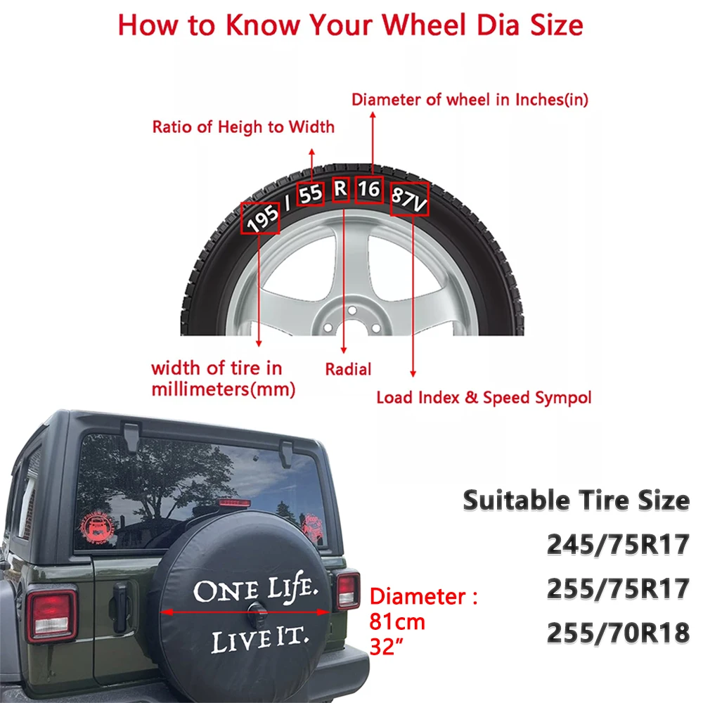 Tailgate Spare Tire Cover for Jeep Wrangler JL 2018-2024 with Back-up Camera 17\