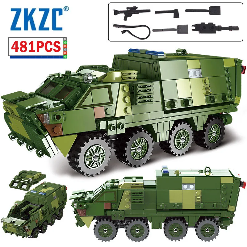 ZKZC WW2 World War II Classic Military Armored Car Building Block Medical Armored Car Transport Truck Brick Children's Toy Gift