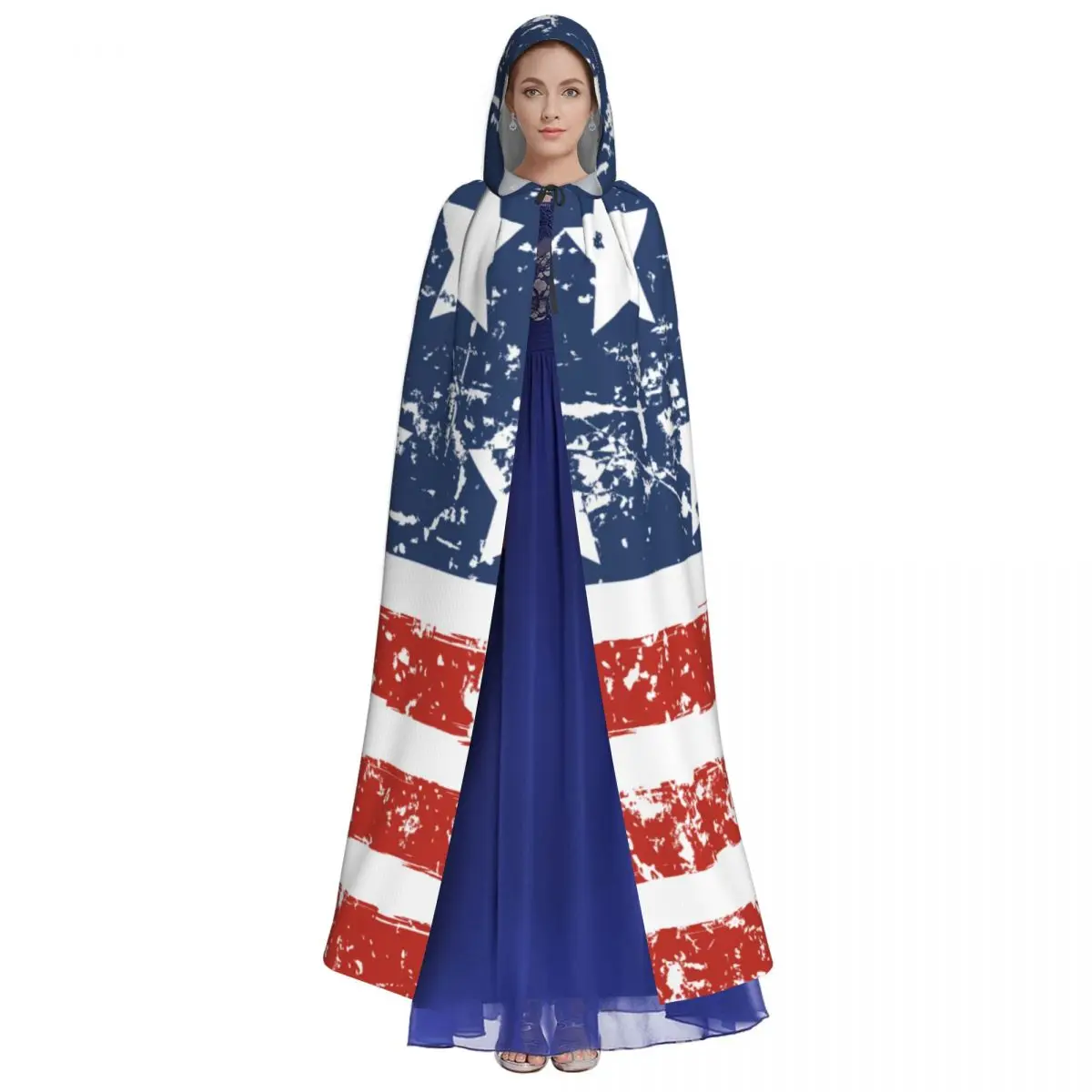 Hooded Cloak Unisex Cloak with Hood USA Independence Day Flag Cloak Vampire Witch Cape Cosplay Costume