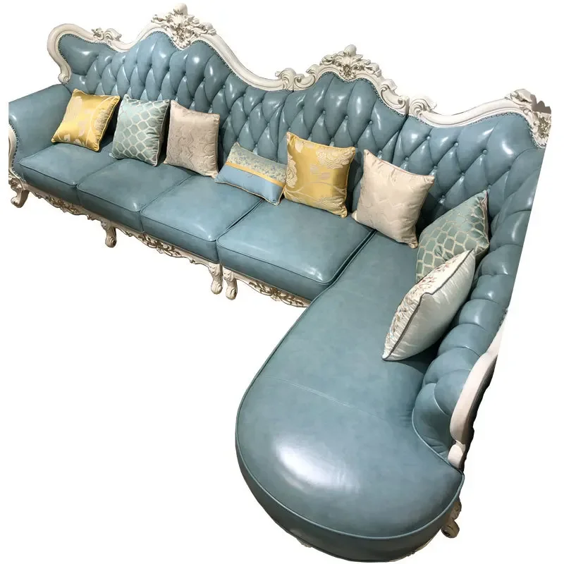

European leather sofa, living room combination corner, European and American complete set of French high-end luxury full