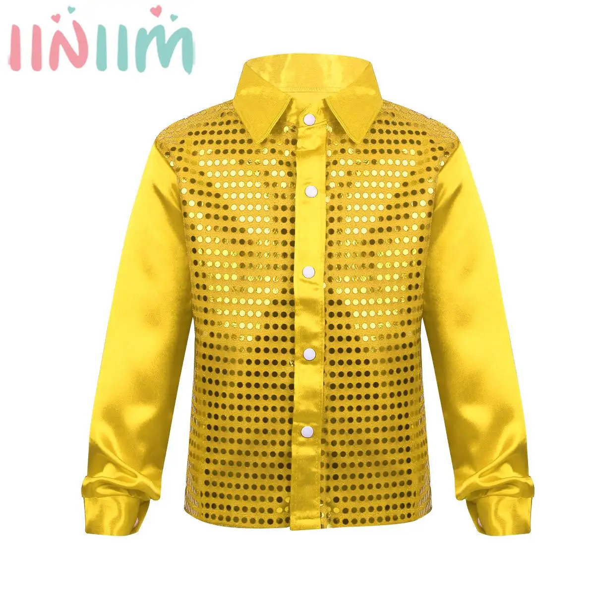

Kids Boy Long Sleeve Shiny Sequin Shirt Latin Jazz Dance School Choir Stage Performance Clothes Wedding Birthday Party Show Tops