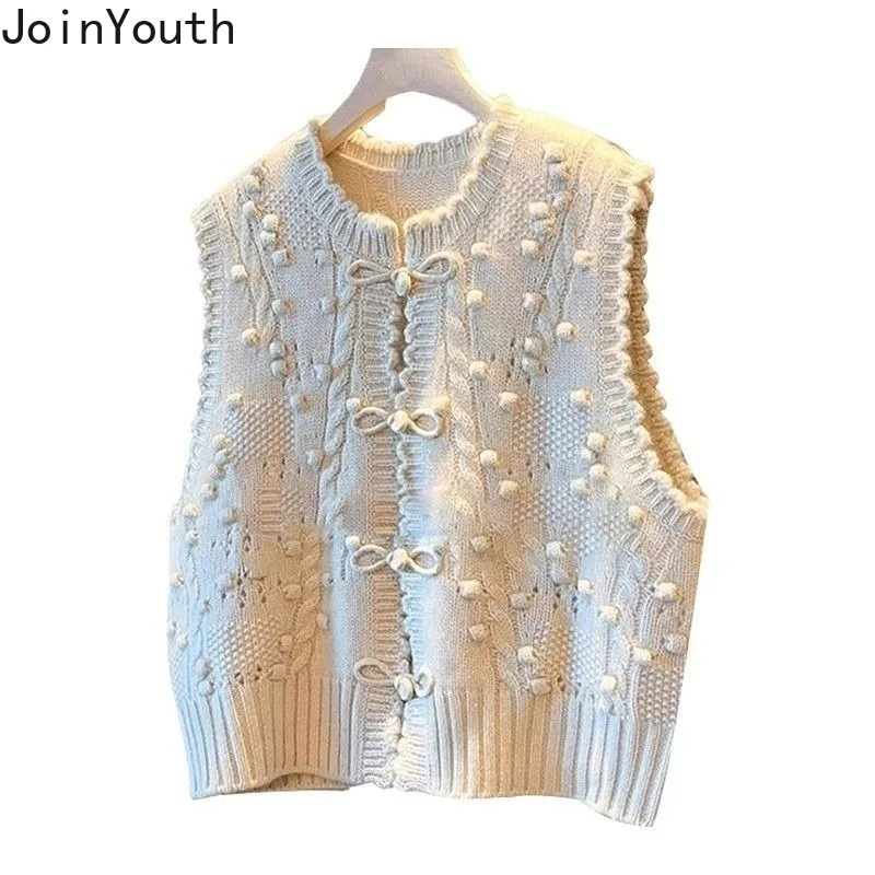 Fashion Vest Sweater for Women 2024 Ropa Mujer O-neck Short Sleeve Single Breasted Waistcoat Casual Knitted Tanks Jackets 27y028