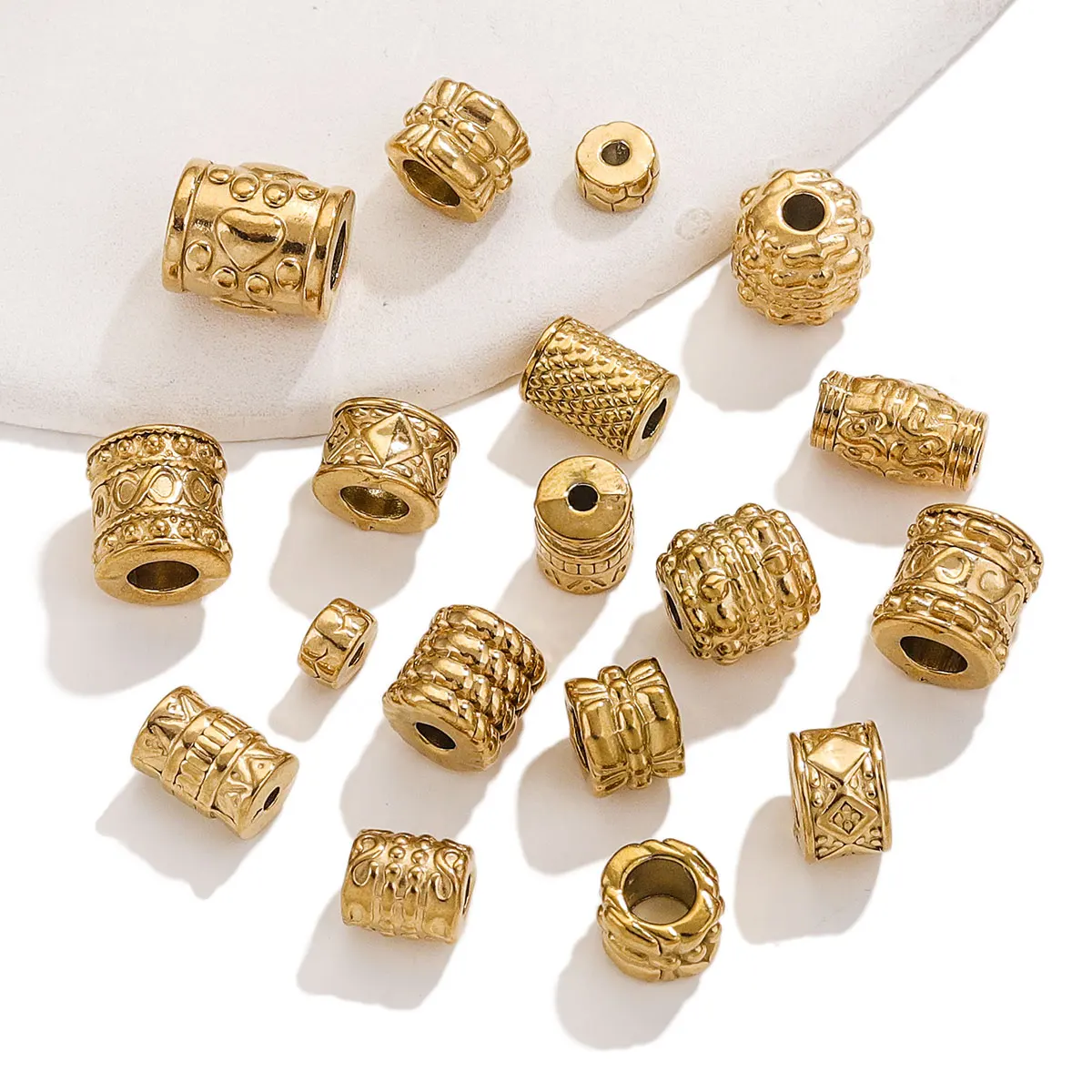 5pcs Stainless Steel Plated 18K Gold Long Beads Tube Spacer Casting Loose Spacer Beads DIY Necklace Bracelets Jewelry Findings