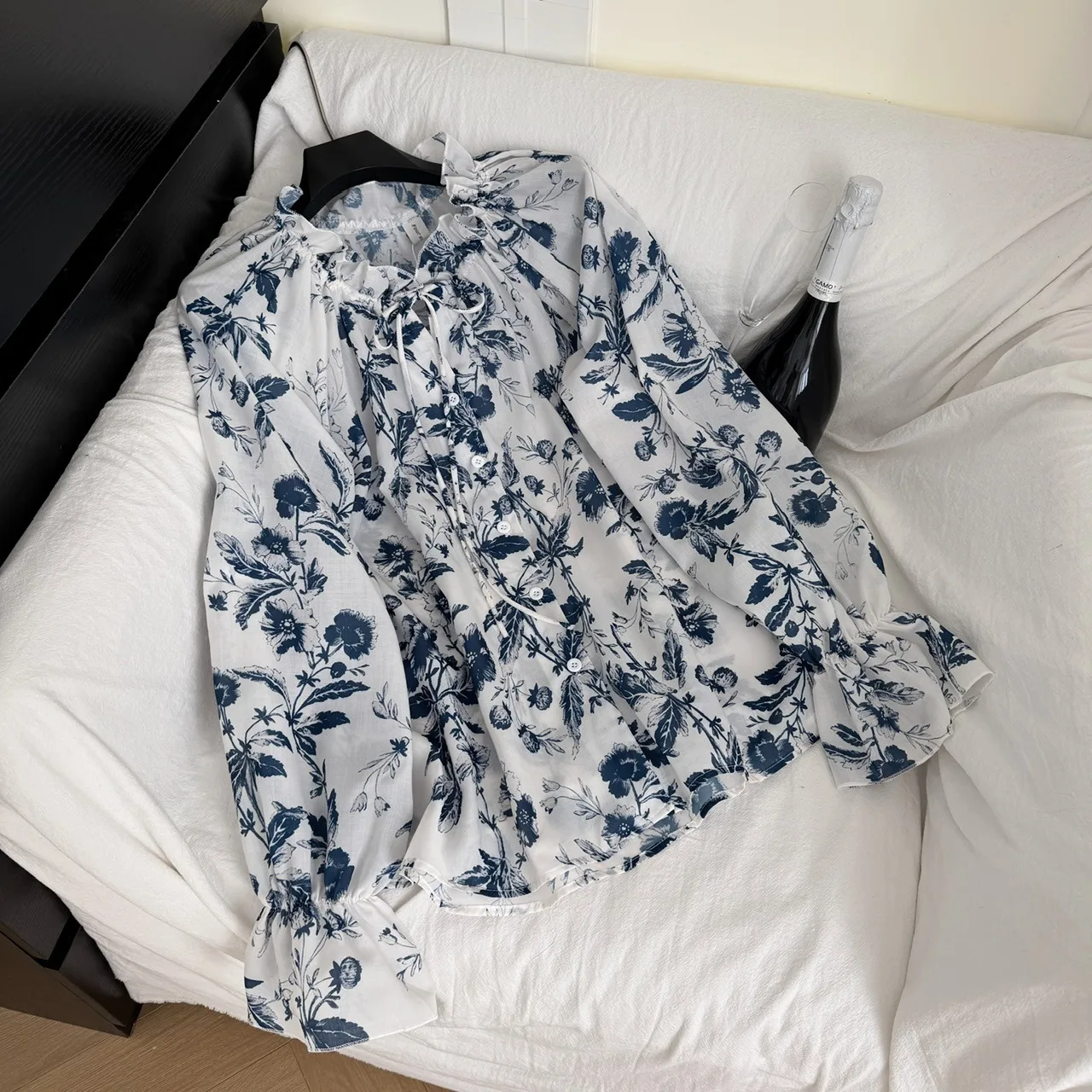 قميص نسائي بأسلوب صيني رجعي، فضفاض ومريح، بأكمام طويلة وطوق مطبوع، تصميم تاي داي، وصول جديد لفصل الصيف #5