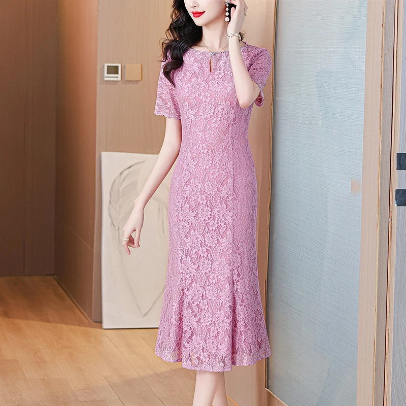 2025年ラグジュアリーシークイン半袖Oネックミディ丈ワンピース春夏ファッションエレガントウェディングドレス韓国ヴィンテージパーティープロム