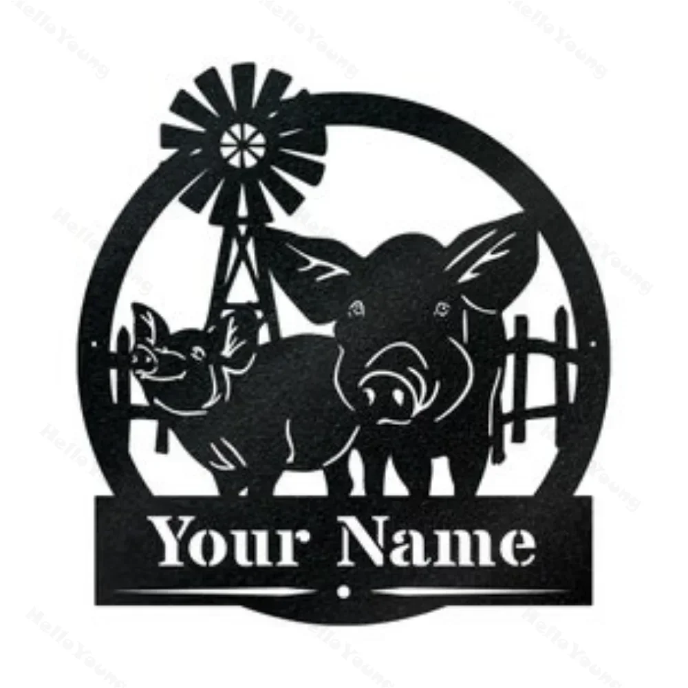 Personalized  Monogram Metal Farm  Porcine Decor Farmhouse Pig Motif Custom Marker Rural Indicator Countryside Sign