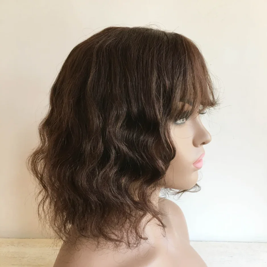 باروكة بوب قصيرة مجعدة ذات مظهر طبيعي مع غرة للنساء، شعر مستعار مموج بطول الكتف، شعر مستعار صناعي مموج بدانتيل أمامي يوميًا