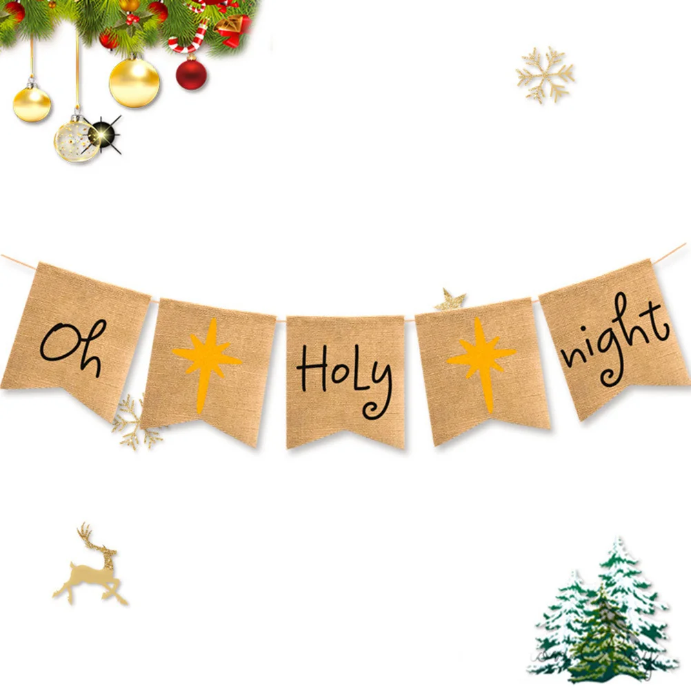 17 سنتيمتر x 21 سنتيمتر أوه ليلة المقدسة مطبوعة الخيش راية عشية عيد الميلاد زينة المنزل رف الموقد ساحة حفلة ريفي عطلة الرايات