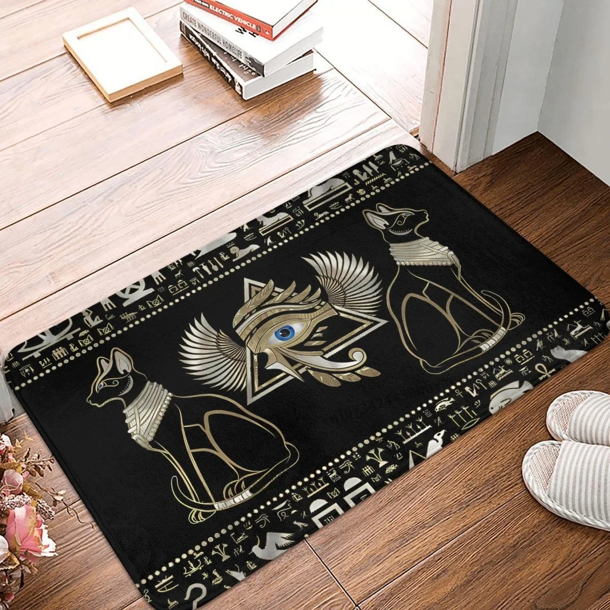 Non-slip Doormat Living Room Mat Egyptian Cats And Eye Of Horus Floor Carpet Welcome Rug Bedroom Decor