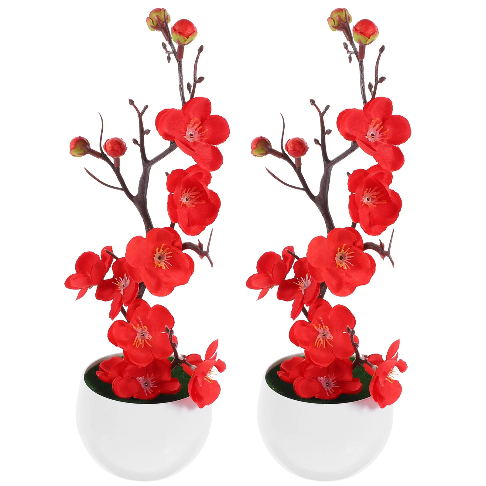 

2 Pcs Simulated Potted Plants Desktop Artificial False Flower Decorative Realistic Plum Blossom Bonsai Plastic