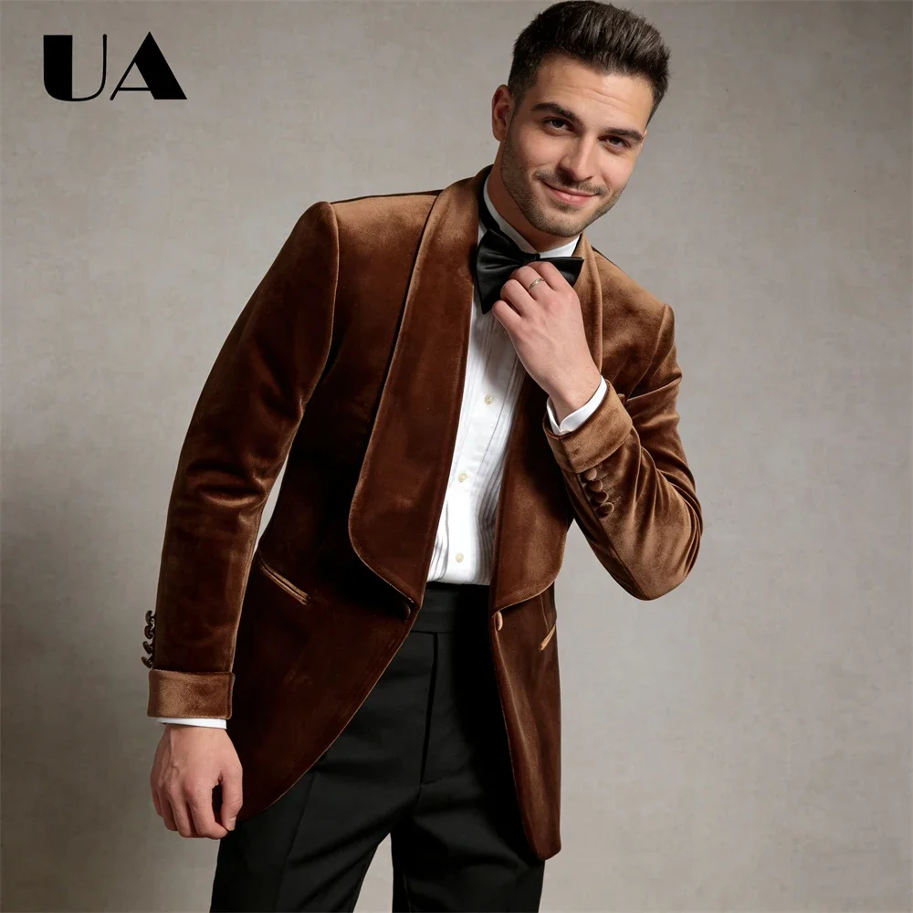 One Button Casual Smart Velvet Suit Jacket for Men with Wide Shawl Collar Many Colors Dinner Prom Suit Attire Tailored Sizing