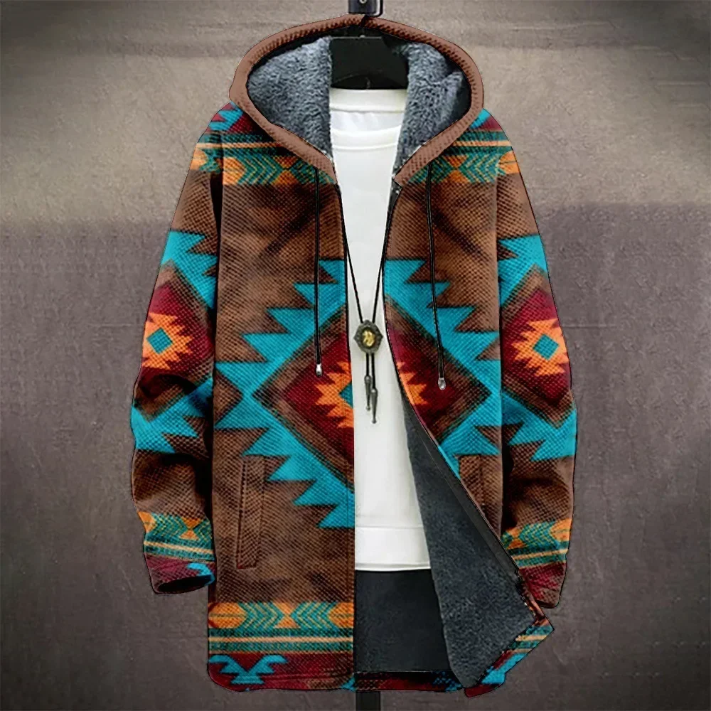 Men Aztec Jackets Cardigans Coats Printed Native Retro Graphics Plush Thick Outdoors Fleece Winter Casual Streetwear Clothing