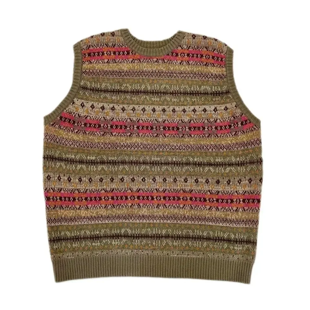 

Kapital Vintage Bone Skeleton Japan Flower Stripe Knit Round Neck Men's Pink Loose Print Sweater Vest