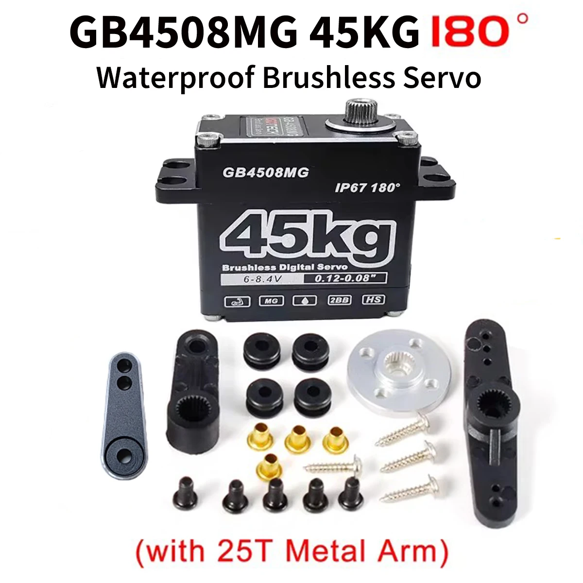 Servo GOTECK de 45KG, Servo sin escobillas con caja de aluminio, engranaje de Metal de 8,4 V, Servo de dirección impermeable para Robot de coche trepador de control remoto 1/8 1/10