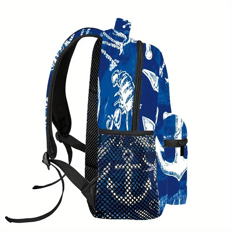 Custom Anchor Unisex Lightweight Foldable Backpack with Adjustable Padded Straps, Nautical Anchor & Crab Print, Durable