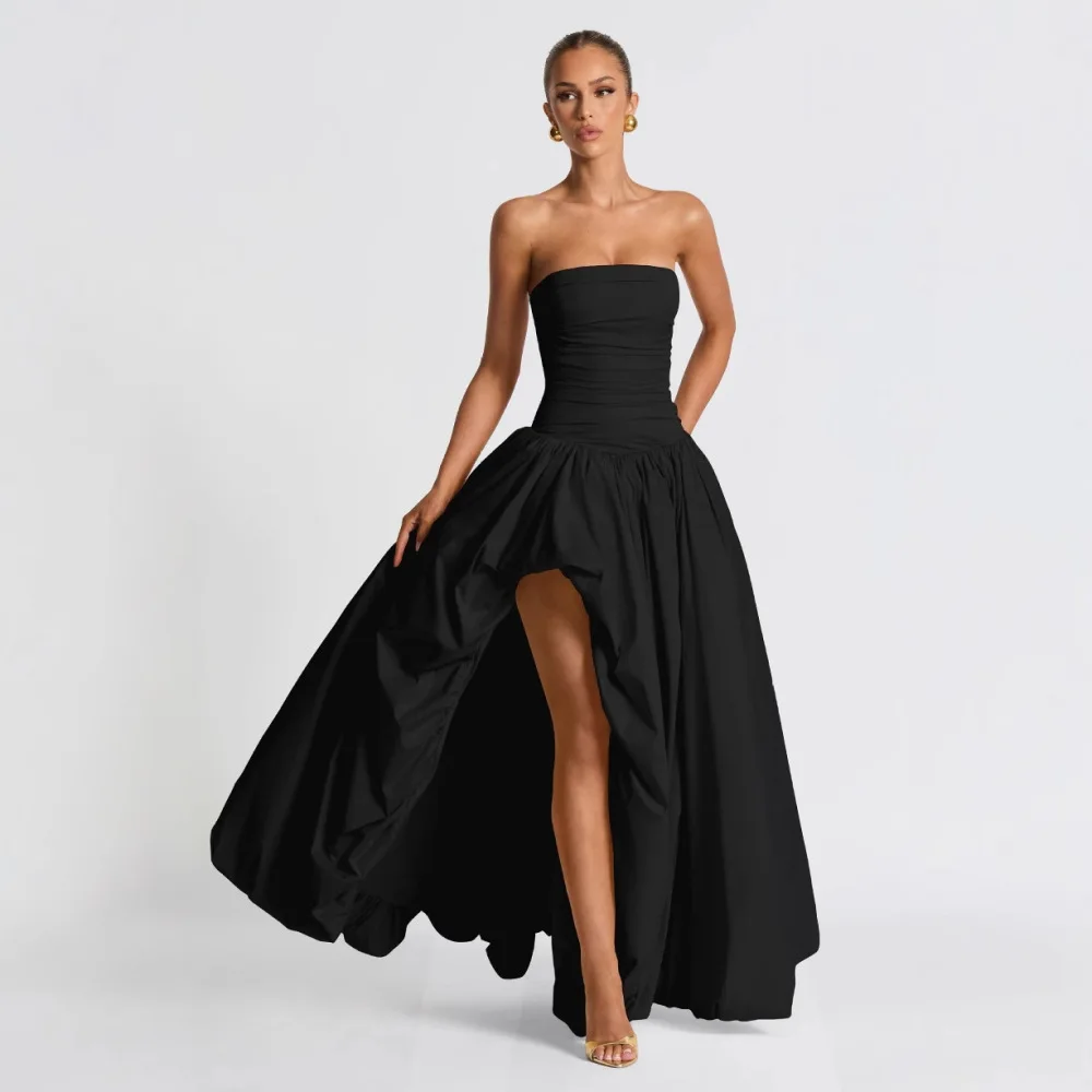 Sleeveless strapless tied irregular floral bud skirt with fluffy hem formal dress, European and American style dress