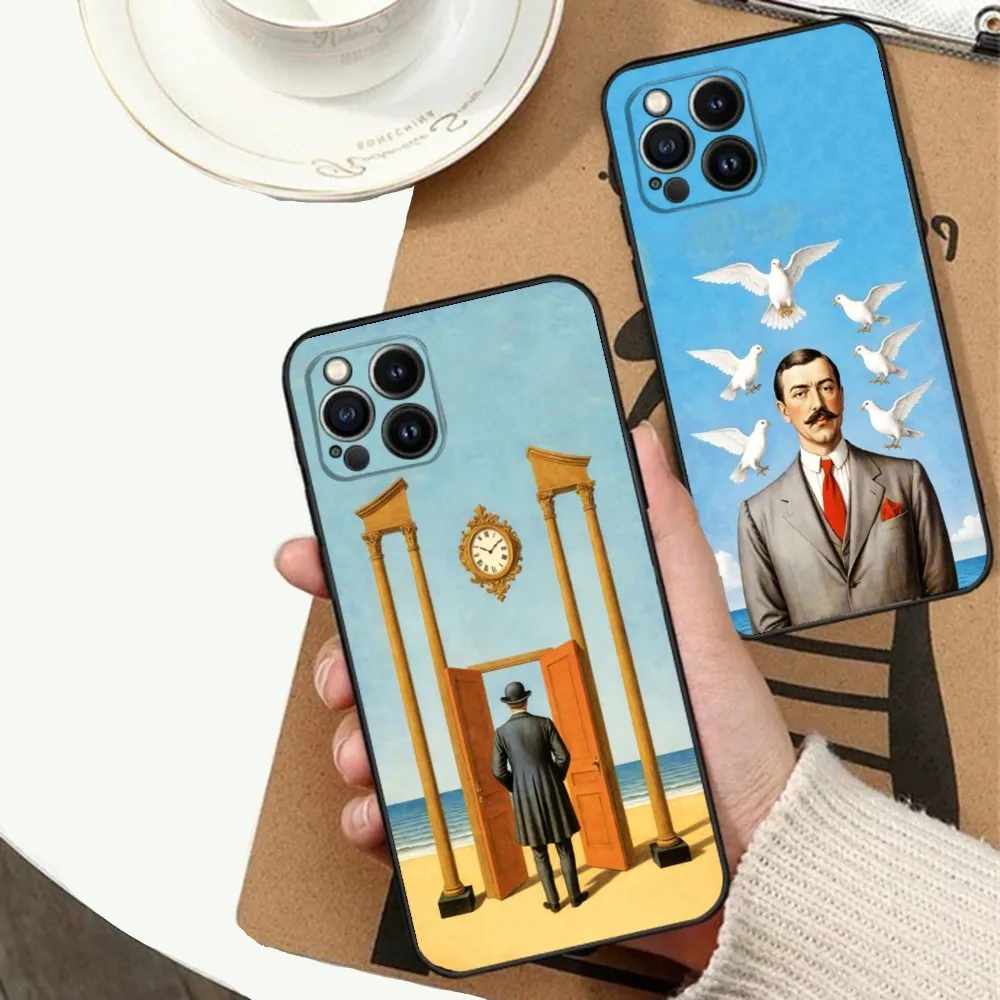 

R-Rene Magritte Art Phone Case For iPhone 15,14,13,12,11,Plus,Pro Max,XS,X,XR,SE,Mini,8,7 Soft Silicone Black Cover
