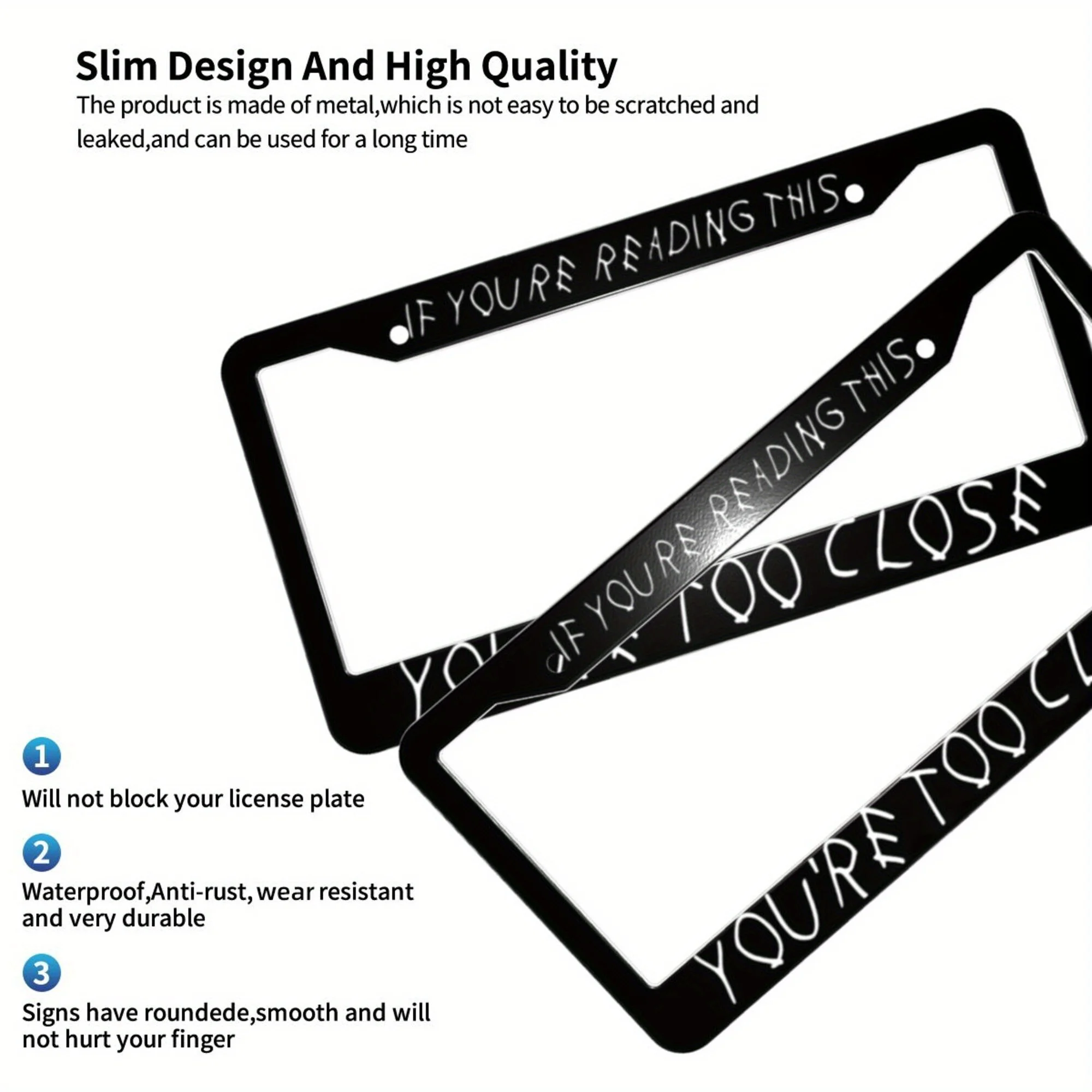 1pc Aluminum License Plate Frame, If You Are Reading This You're Too Close It's Too Late Car License Plate FrameFor Decorative - view 5