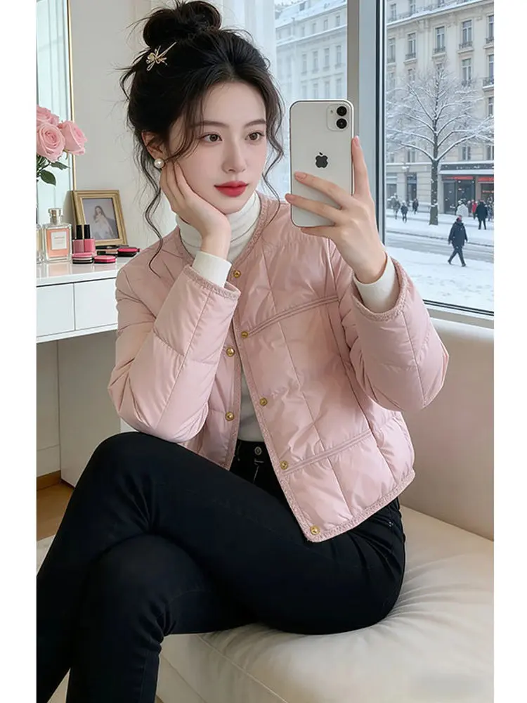 

Lightweight Loose Cotton Jaet Women's Sweet Personali round Ne Single Button Autumn Winter Coat Comfortable Small Size