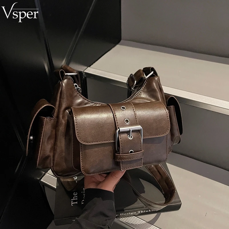 Vsper Biker Style Retro Crossbody Bags For Women Multi-pocket Practical Shoulder Satchels Bag 2026 New Designer Handbags Luxury
