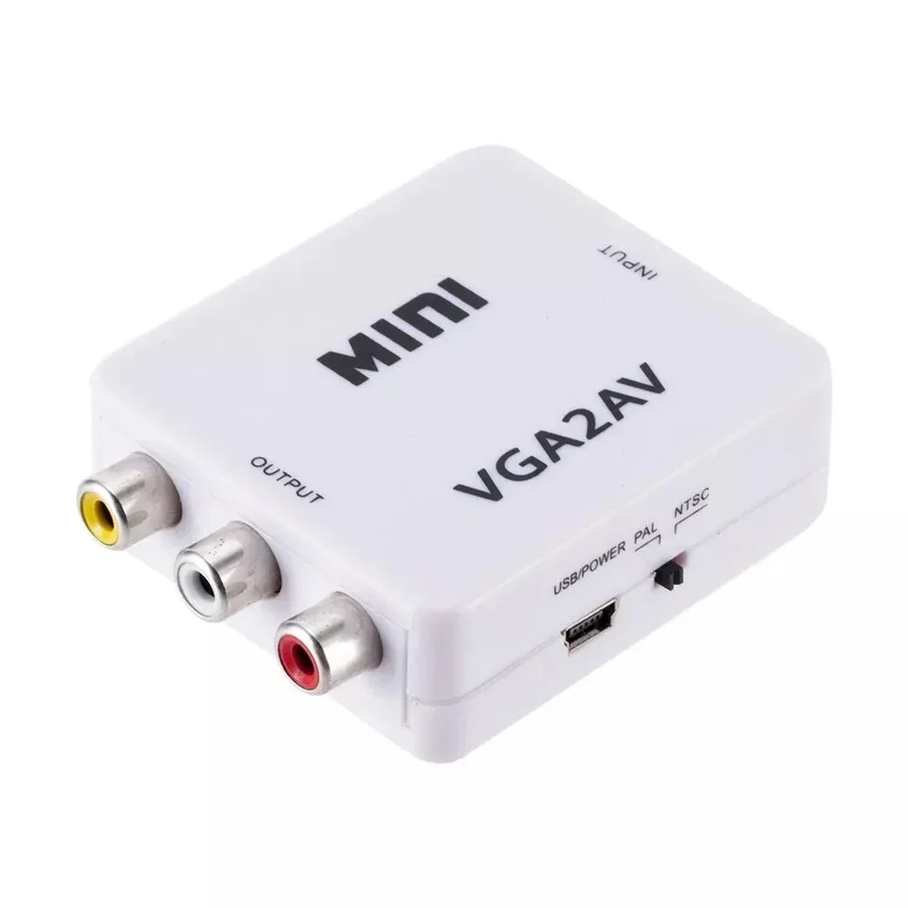 محول فيديو صغير 1080P VGA إلى RCA AV محول فيديو مع صوت 3.5 ملم VGA2AV / CVBS + محول صوت إلى PC HDTV