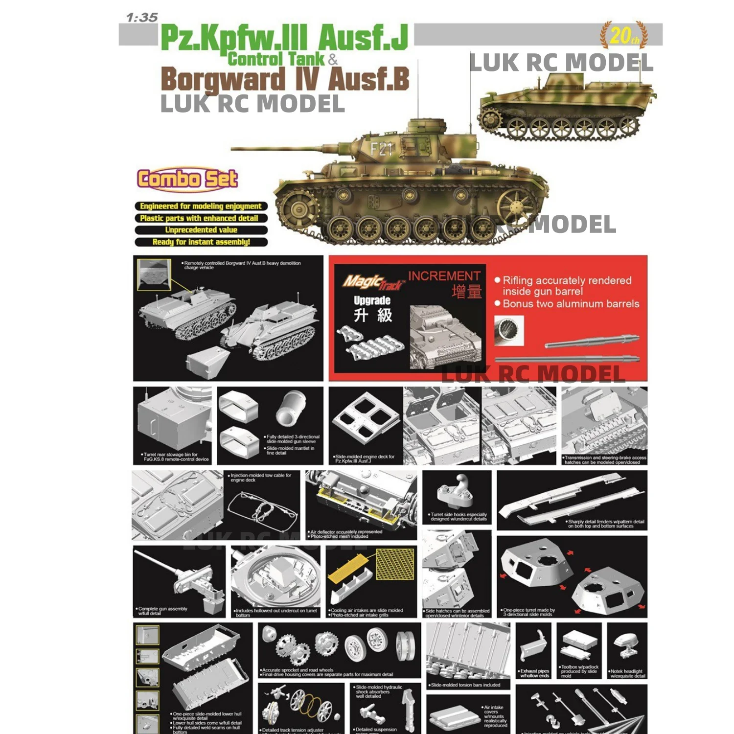 DRAGON 6949 1/35 Type J Control Tank No. 3 + Bogwald No. 4 Heavy Remote-controlled Blasting Charge Vehicle Type B Combo Set DIY