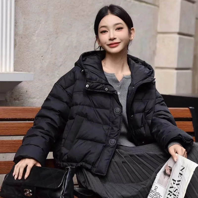 Lightweight Puffer Down Jacket for Women - Short Style 2025 Fall/Winter New Arrival Hooded Warm Coat - Trendy