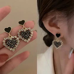 Korean Exquisite Heart Shape Stud Earrings For Women Shining CZ Zircon Love Imitation Pearl Earring Girl Temperament Jewelry