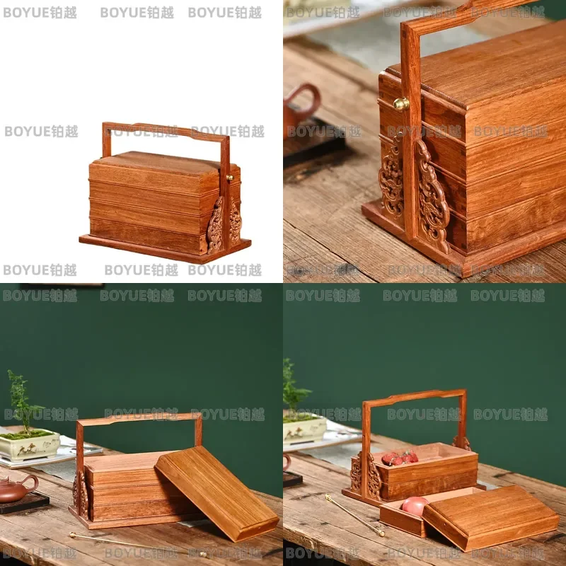 Vintage Mahogany Wooden Storage Box Portable Retro Snack Container Asian Jewelry Organizer Solid Pear Candy Carrier