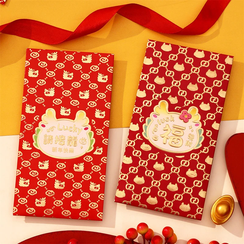 6pcs Chinese New Year Lucky Red Envelope Dragon Gift Envelope Dragon Year 2024 Money Pocket New Year Decorations