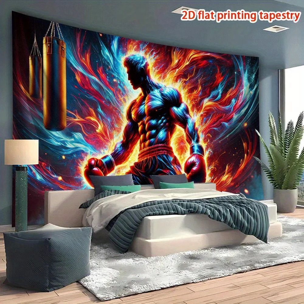 Fire and Ice Warrior Tapestry - Fantasy Battle Wall Art, Energy Aura Decor, Bedroom Hanging, Polyester, Multiple Sizes