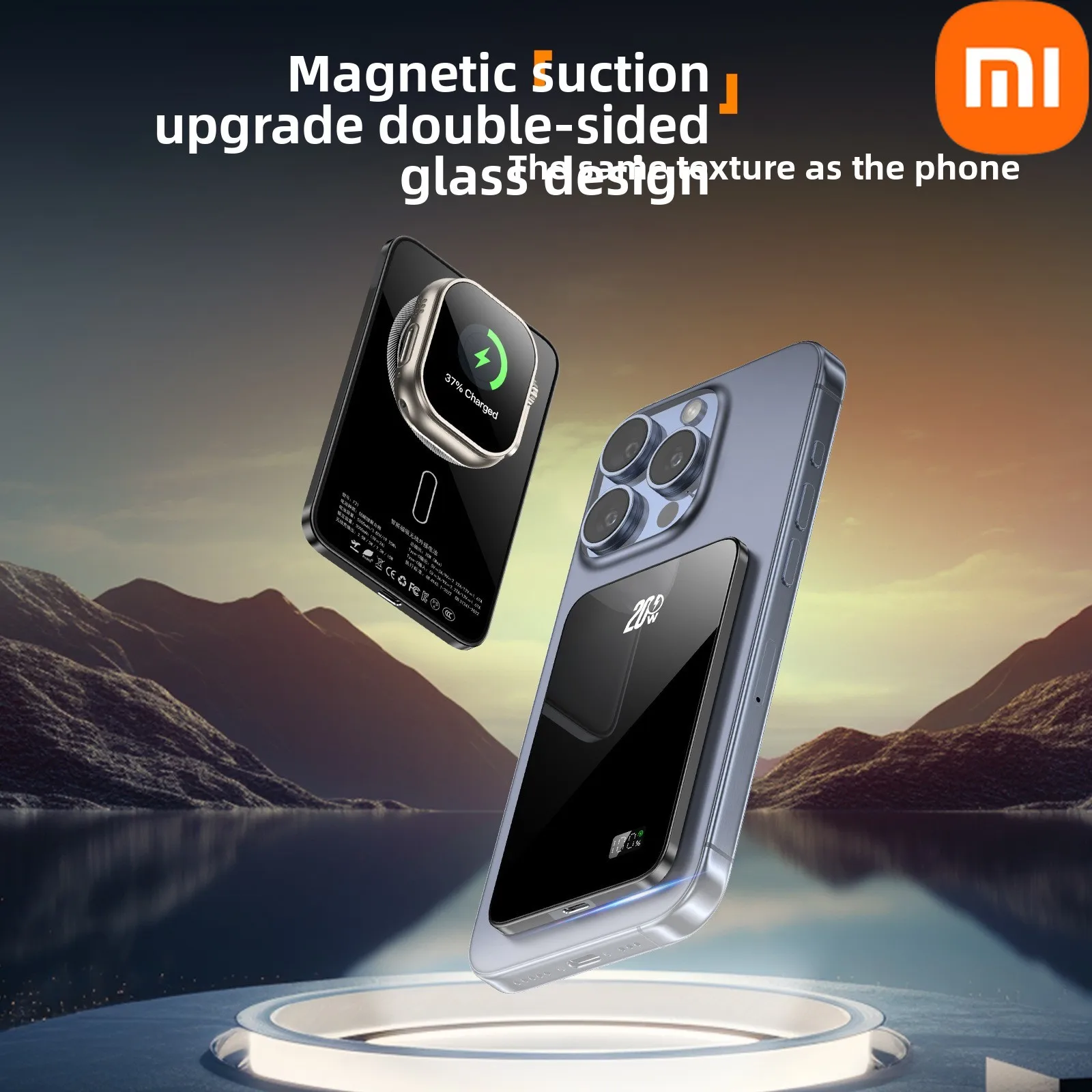   Certificação CCC 10000mAh Banco de potência de carregamento rápido magnético ultrafino portátil para telefones e relógios iPhone/Huawei/Xiaomi