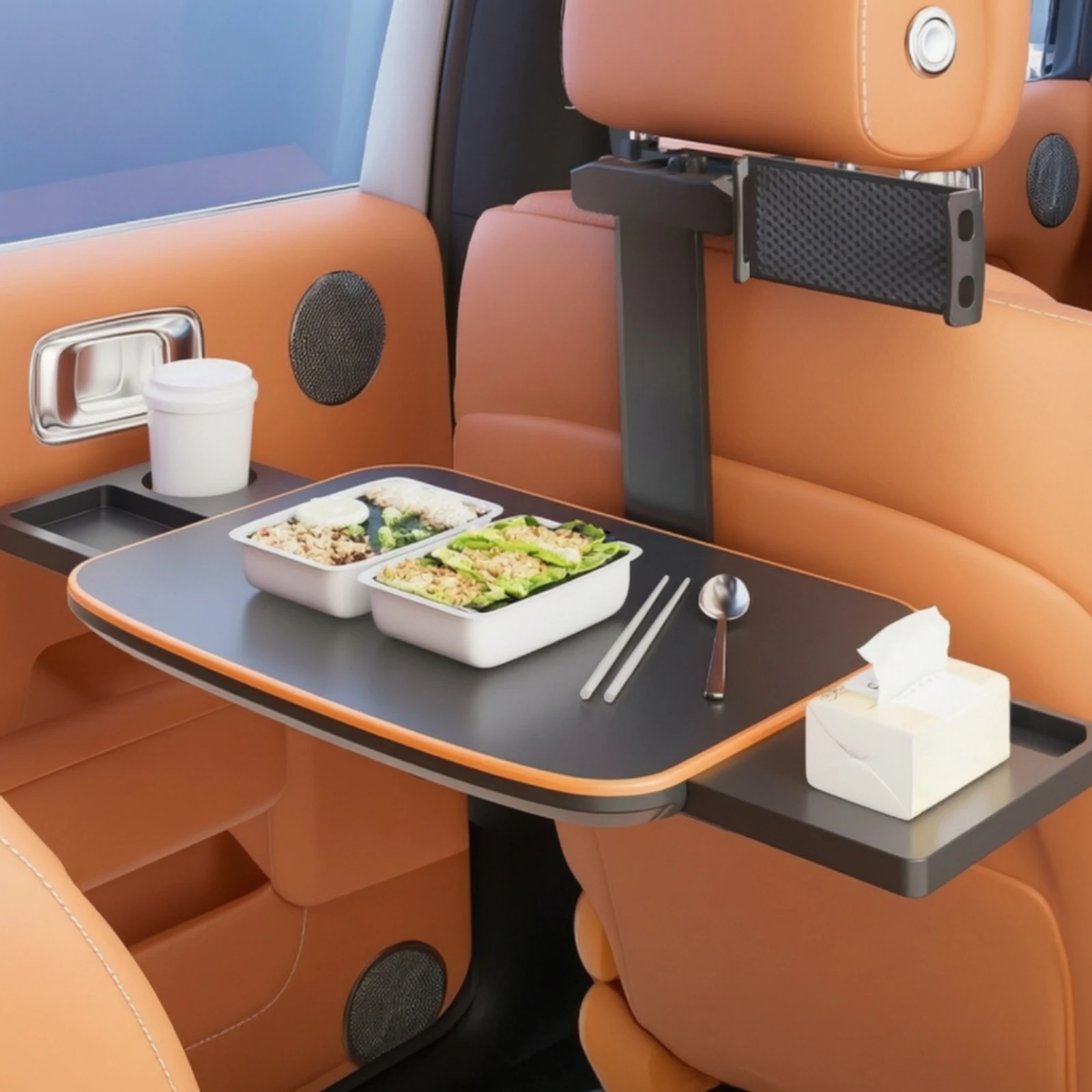 Car Rear-Seat Tray Table Retractable Drawers Car Tray Table with Drawer Space-Saving Universal Fit for Travelers, Road Trips