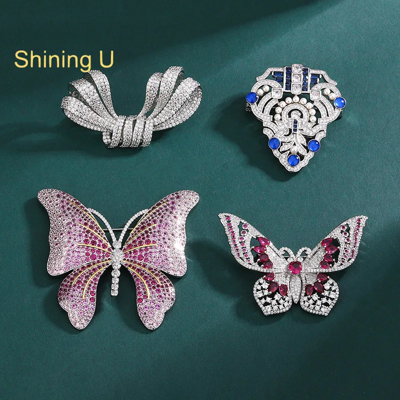 

Shining U Simulated Pearl Butterfly Gems Brooch for Women Fashion Accessory Gift