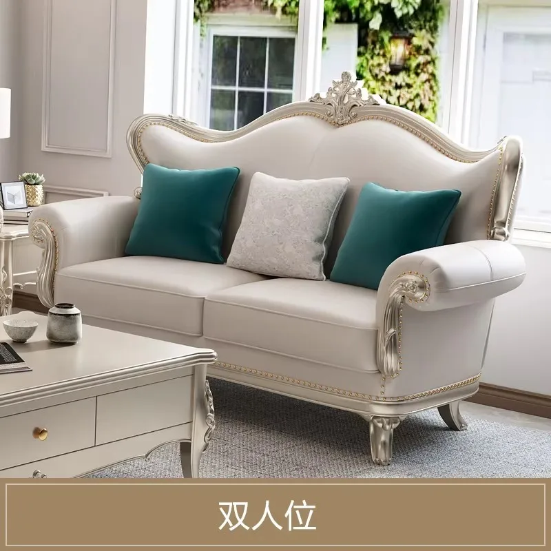 American light luxury solid wood villa sofa European luxury leather sofa combination