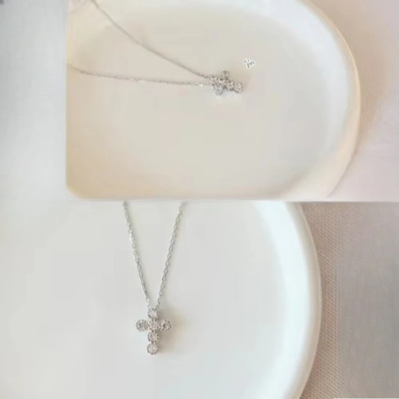 New 925 Sterling Silver Zircon Cross Necklaces Pendant Fashion Sterling Silver Jewelry Statement for Women Bijoux