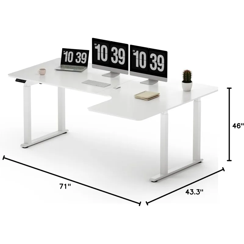 Shaped Standing Desk with Dual Motor 4-Leg Lift, Electric Height Adjustable Desk with Memory Presets for Home Office，home.