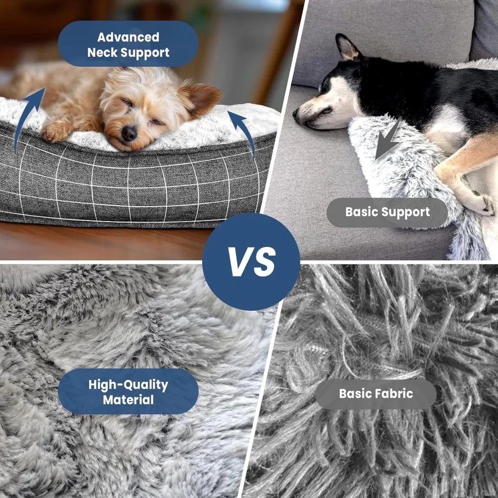 Extra Large Calming Dog Bed for Couch Washable Non-Slip Sofa Mat Fluffy Plush Pet Furniture Protector Cover Grey 45x37