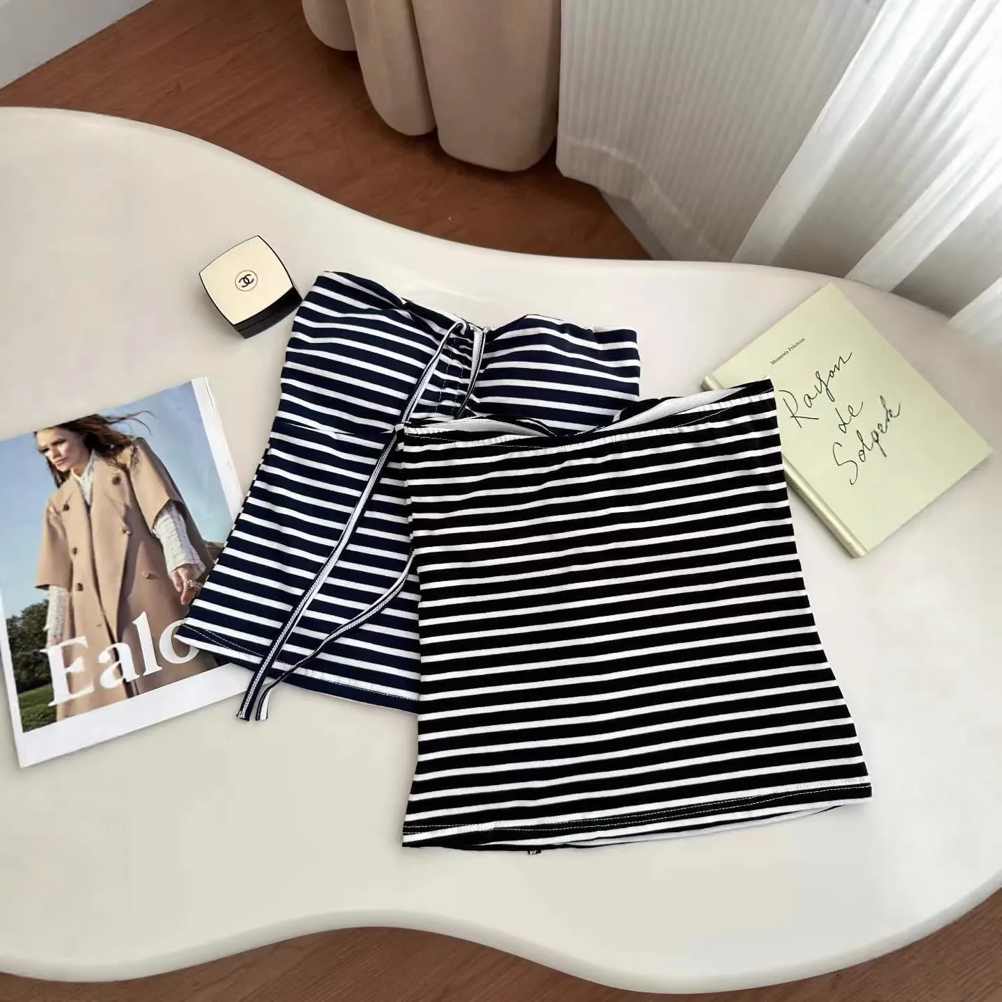 

Summer New Sweet Sle Striped Tie Women's Slimming One-Piece Bra with Chest Pad Nylon Cotton Spandex ort Length Commute
