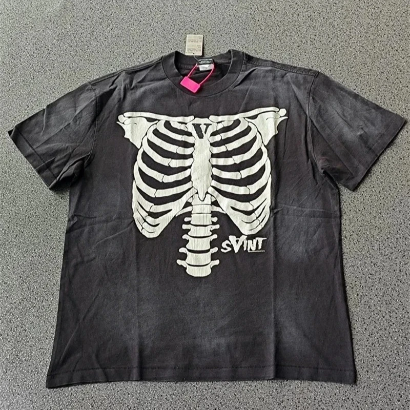 

Saint Michael Skull Print Tshirts Men Women Washed Oversized Short Sleeve