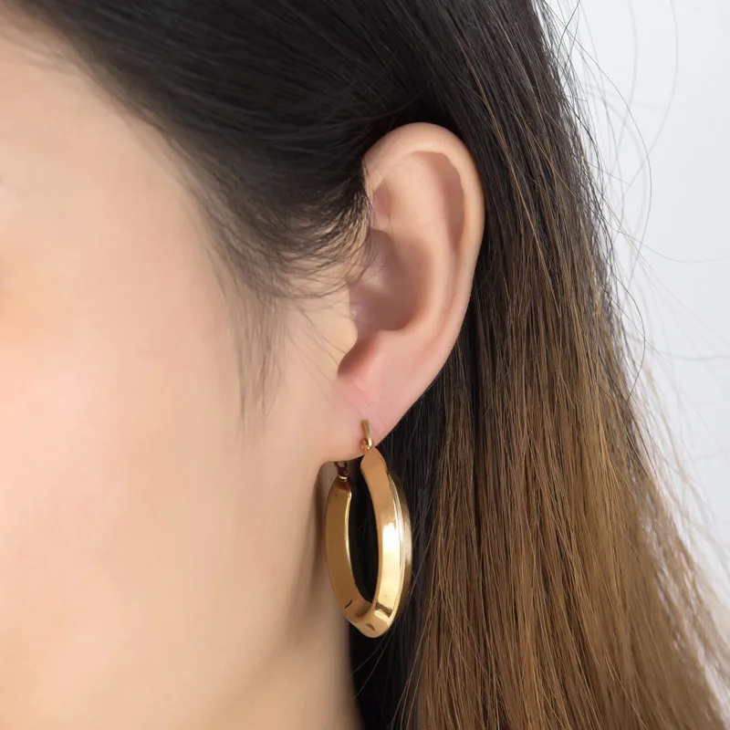 New Stainless Steel Rhombic Hoop Earrings Metal Geometric Golden Waterproof Jewelry Office Gift
