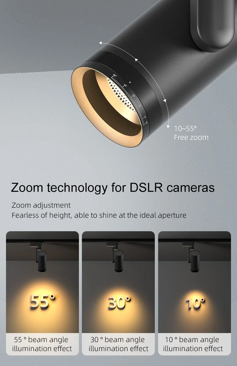 Aisilan Adjustable beam angle 10-50 degree Led Track Spotlight Aluminum Ceiling Black Track Lighting Spot Rail office  shop
