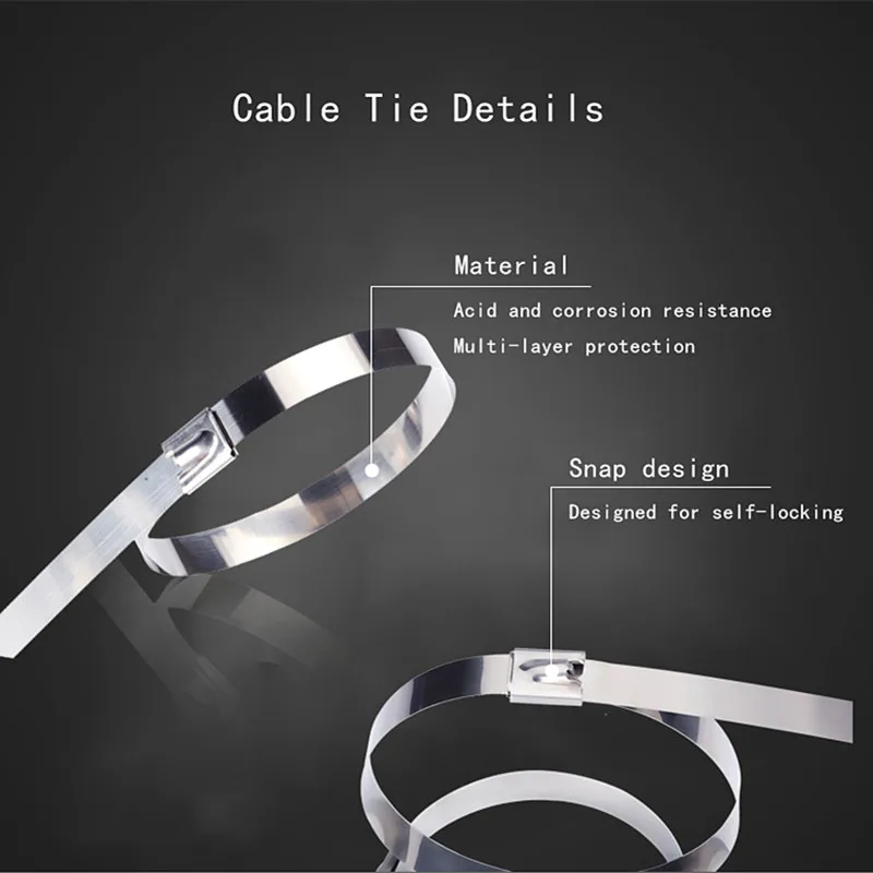 10 20 50 100 Pcs 4.6mm 0.18 inch Ball self locking 304 Stainless Steel Cable Ties Exhaust Wrap Coated Locking Metal Zip-Exhaust