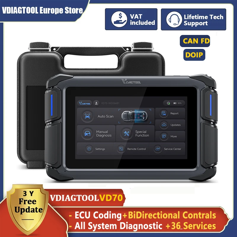 VDIAGTOOL VD70 Car All System Diagnostic Tools with ECU Coding OBD2 Bidirectional Control Scanner 36+ Reset Built-in CAN FD DOIP