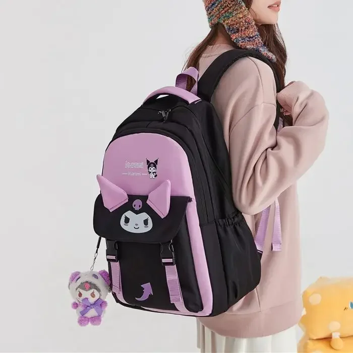 Mochila Sanrio Melody de grande capacidade, estilo feminino Ins, estudante bonito dos desenhos animados coreanos, mochila leve de cachorro pendurado Jade